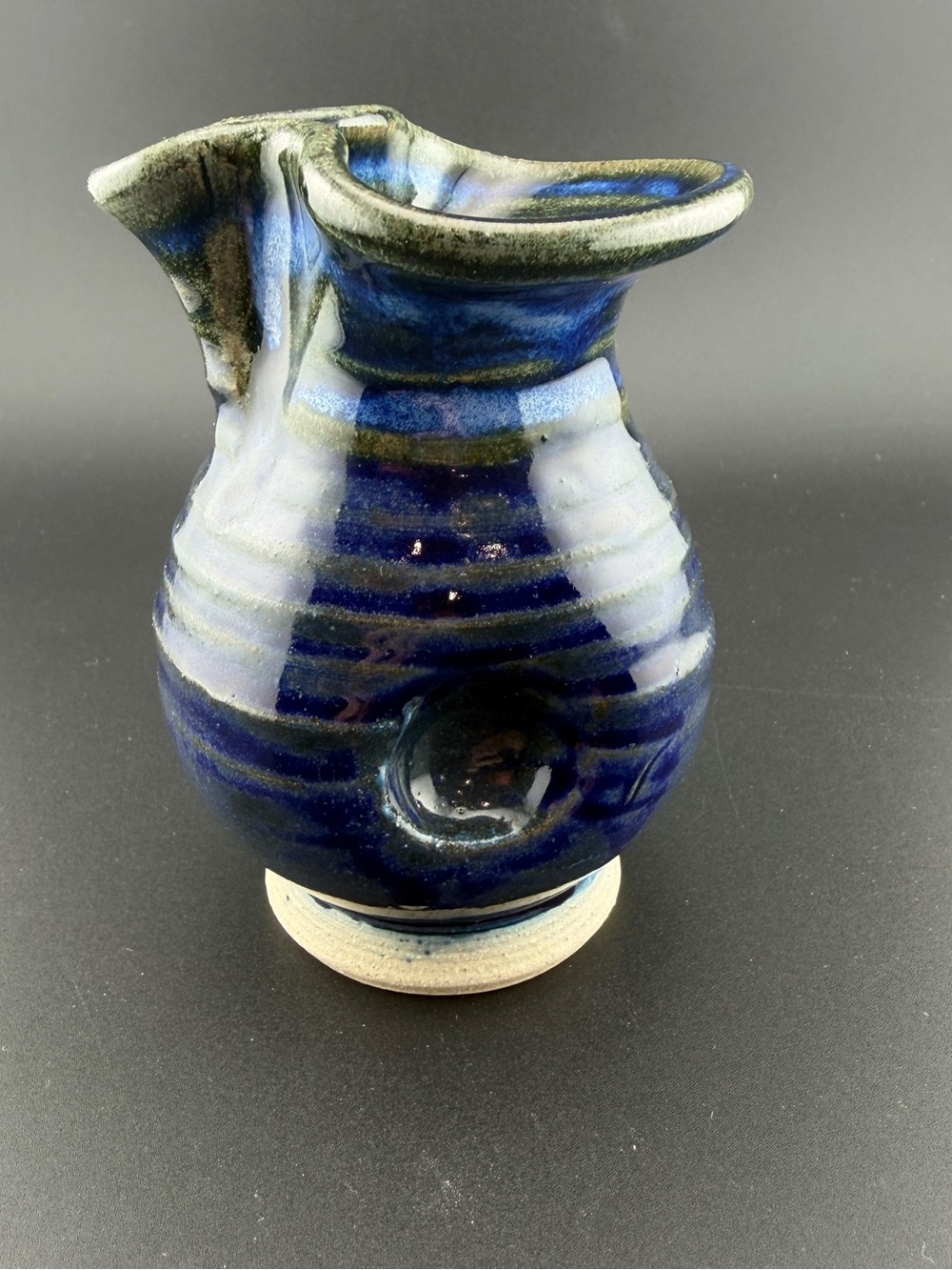 Handmade Unique Studio Art Pottery Vase Rustic Cobalt Blue & Green Stoneware